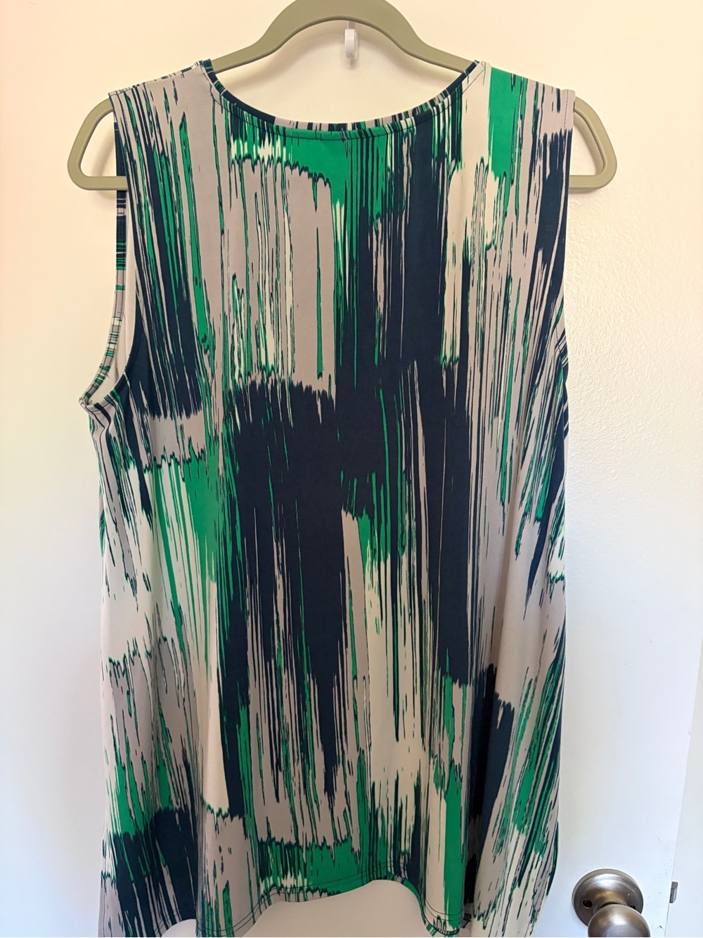 Sleeveless Abstract Brushstroke Shift Tunic Tank - Green, Navy, Cream